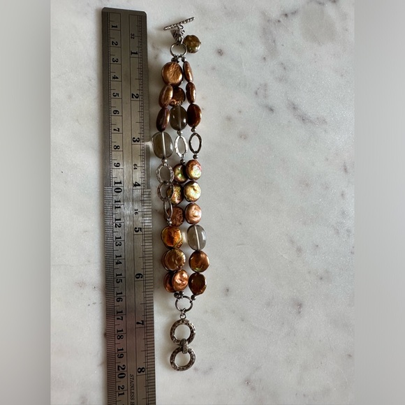 Silpada Sterling Silver Coin Copper Pearl & Smokey Quartz Beaded Bracelet - Picture 7 of 7